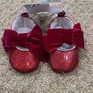 Cat & Jack Glittery Red Baby Dress Shoes with Bow Size 3-6M